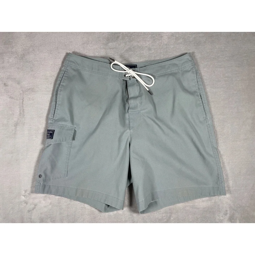 Abercrombie & Fitch Board Shorts Men's 31 Blue Gray Stretch Swim Trunks Surf